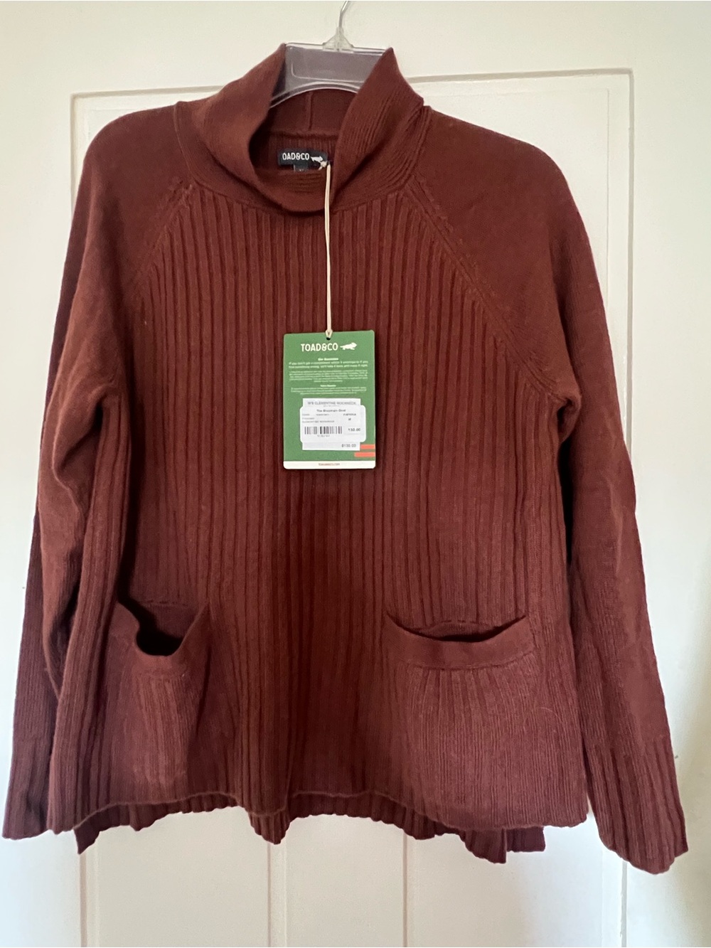 Toad&Co Women's Ribbed Cowl Neck Sweater in Rust Brown/Redish